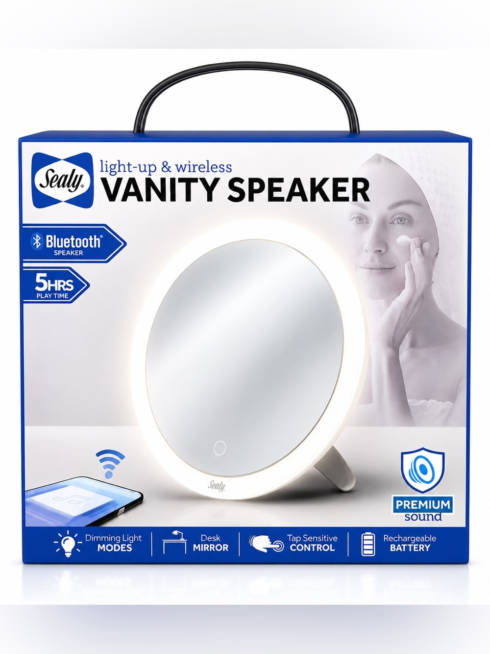 Sealy Light-Up Wireless Vanity Speaker Mirror - White